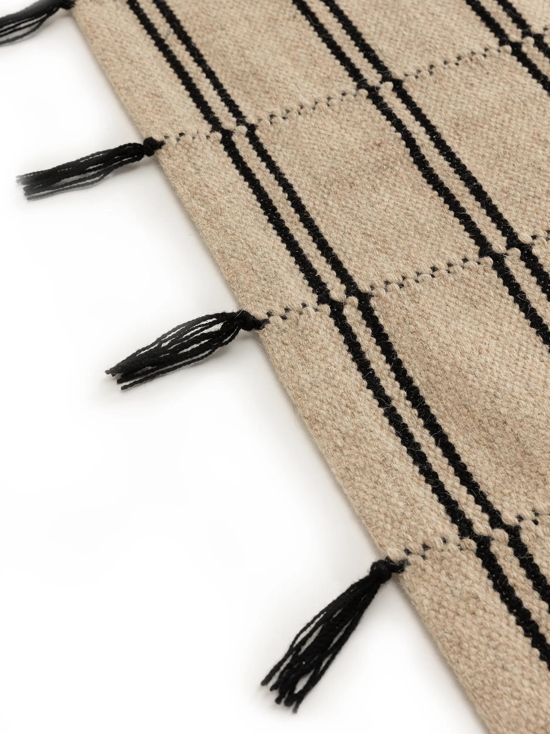 Alfombra de lana Kambiz beige/negro
