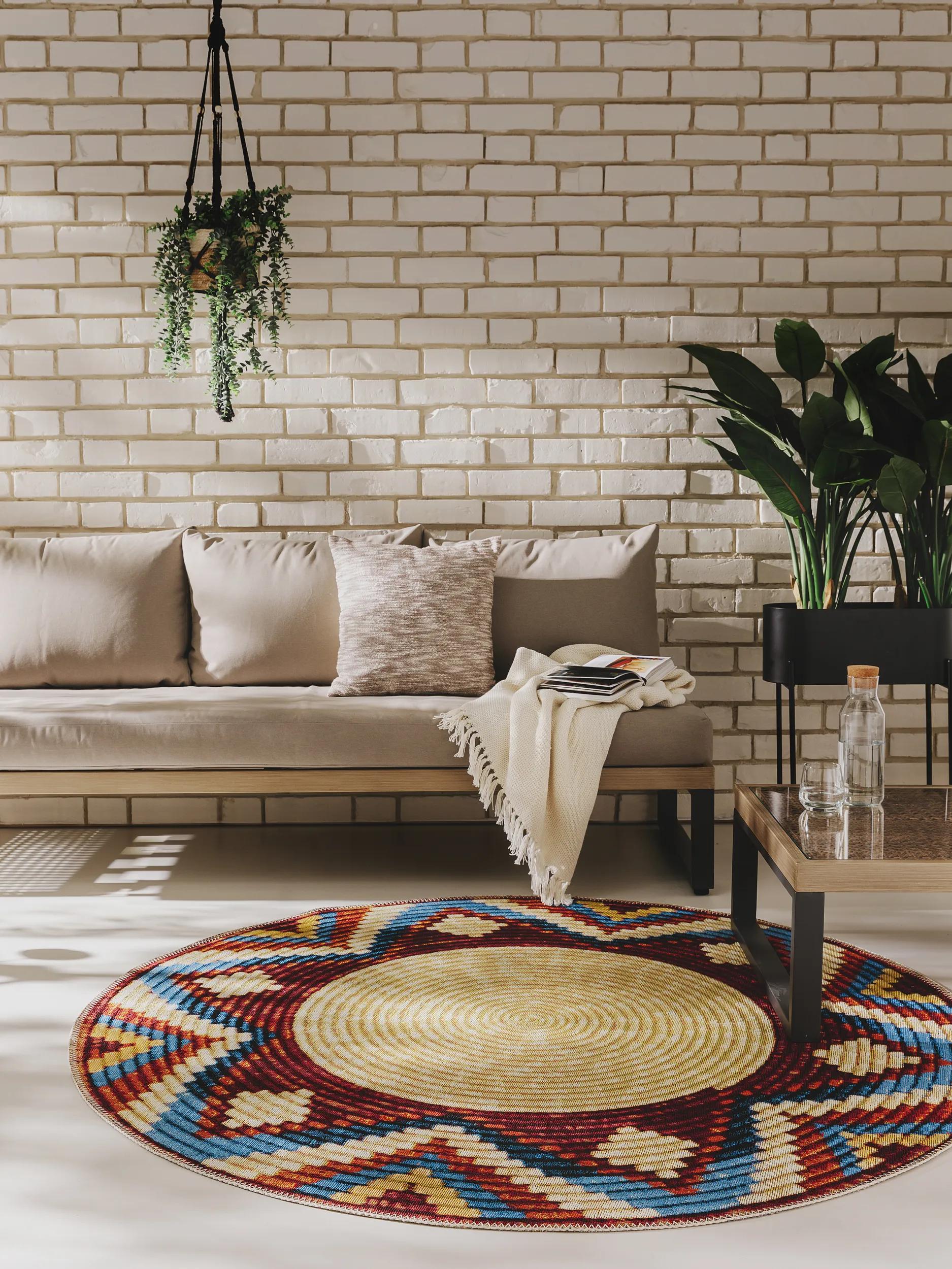 Tapis rond intérieur et extérieur Kenya multicolore