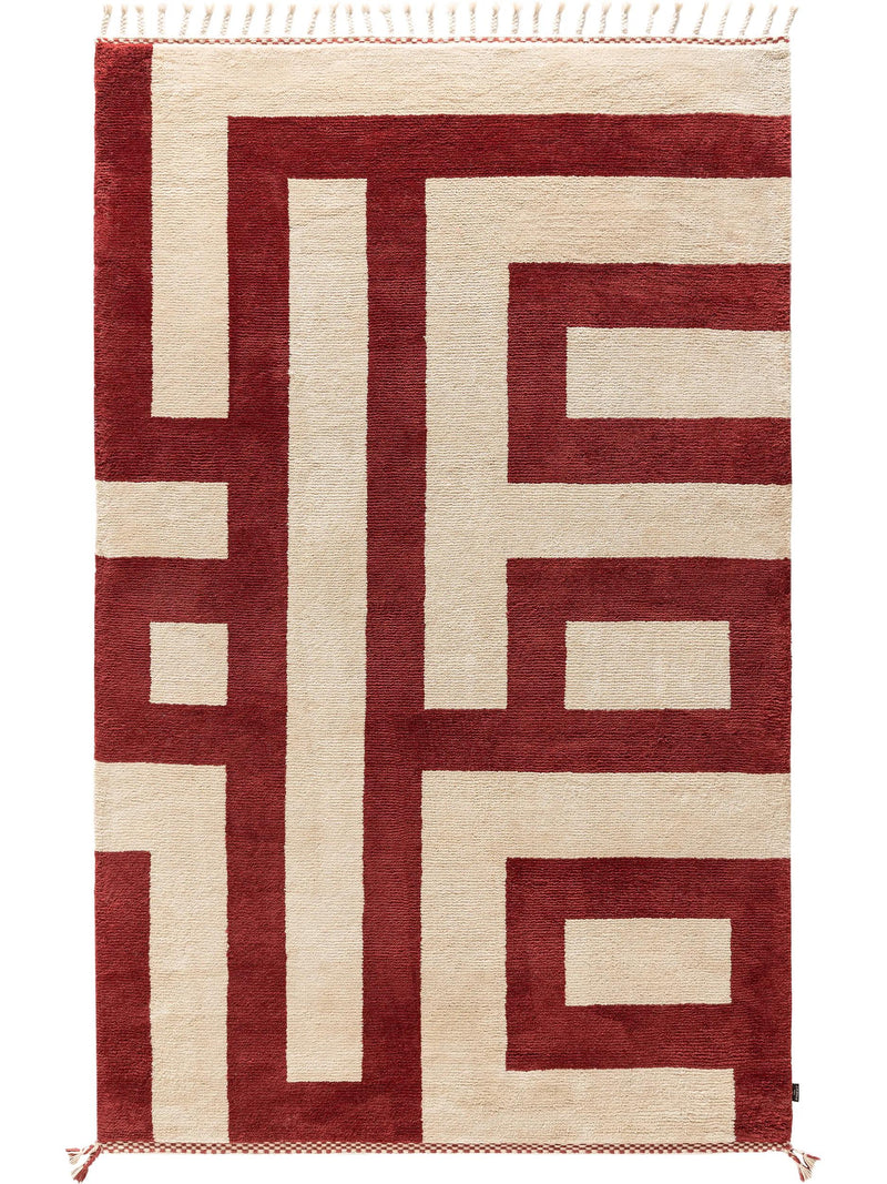 Wool rug Maze Beige/Red
