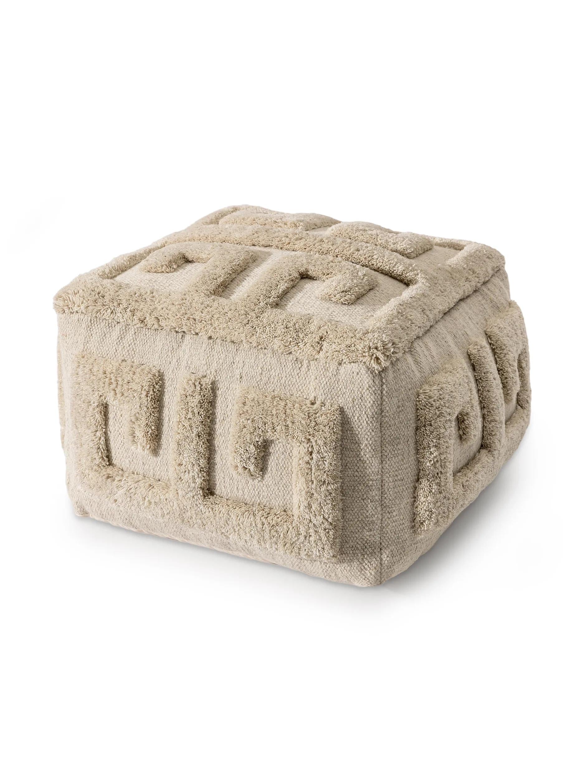 Handmade Wool Pouf Minos Cream