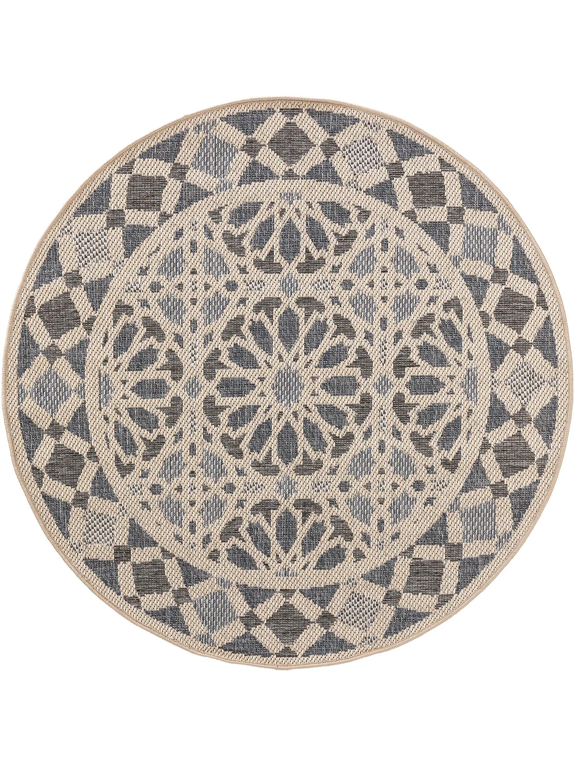 In- & Outdoor Round Rug River Beige/Blue