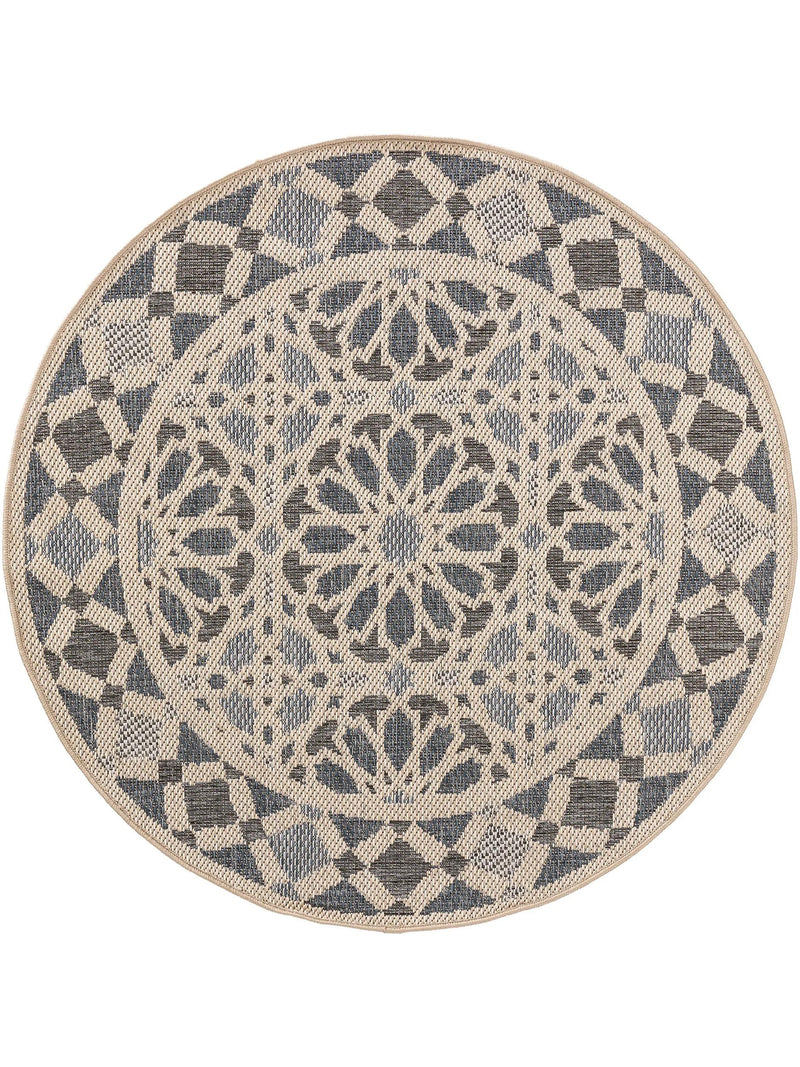 In- & Outdoor Round Rug River Beige/Blue