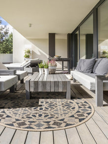 In- & Outdoor Round Rug River Beige/Blue