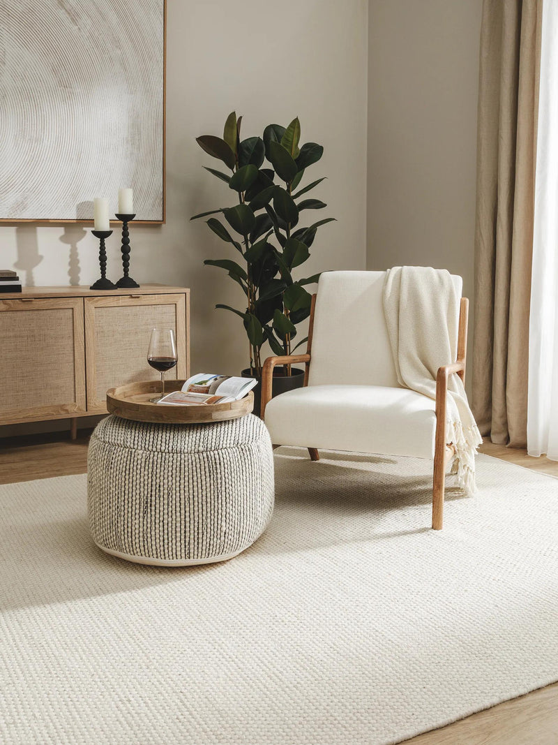Handmade Wool Pouf Rocco Beige/Black