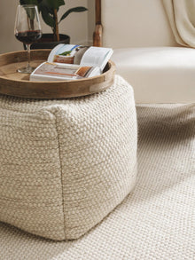 Handmade Wool Pouf Rocco Cream