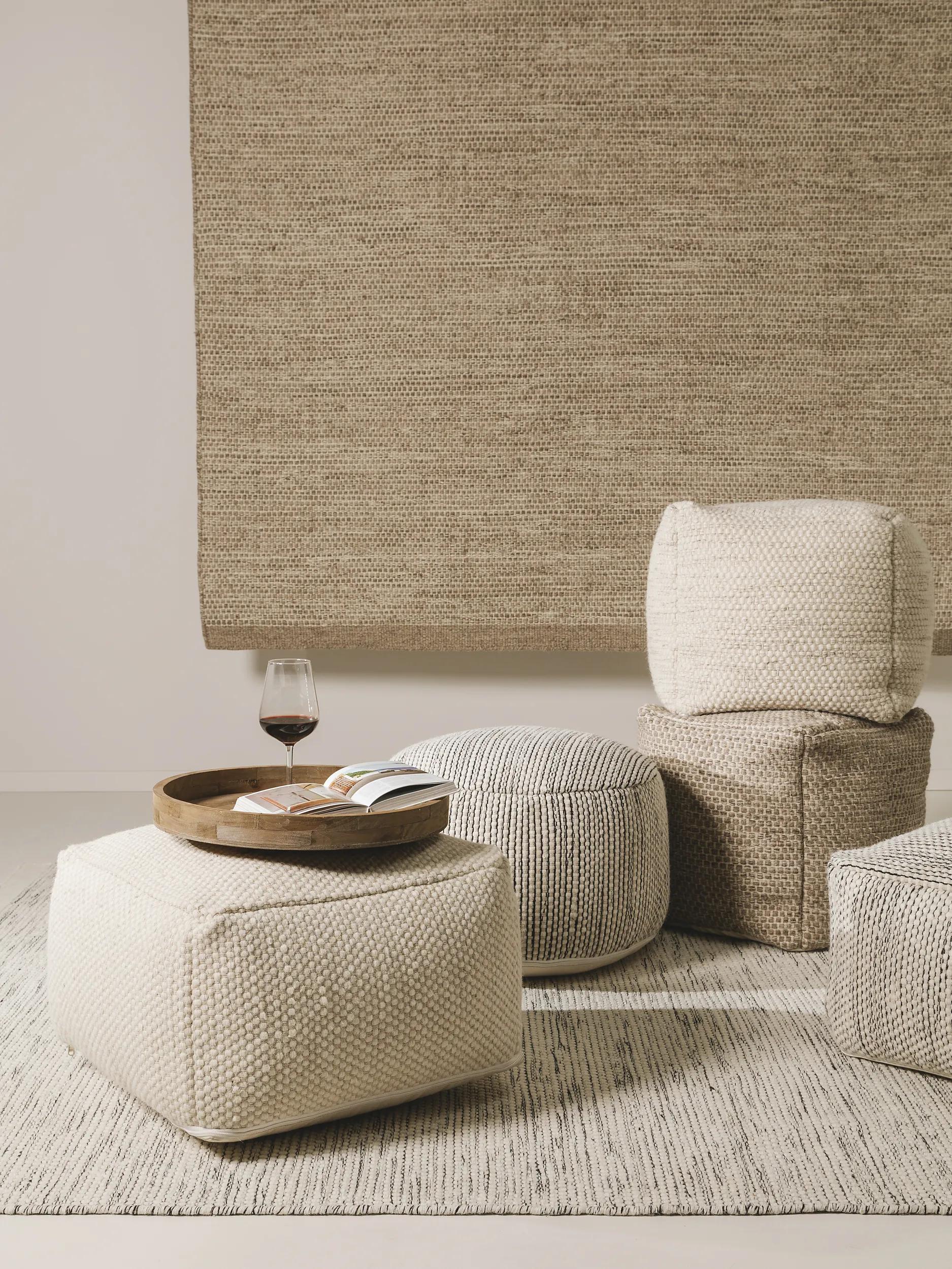 Handmade Wool Pouf Rocco White
