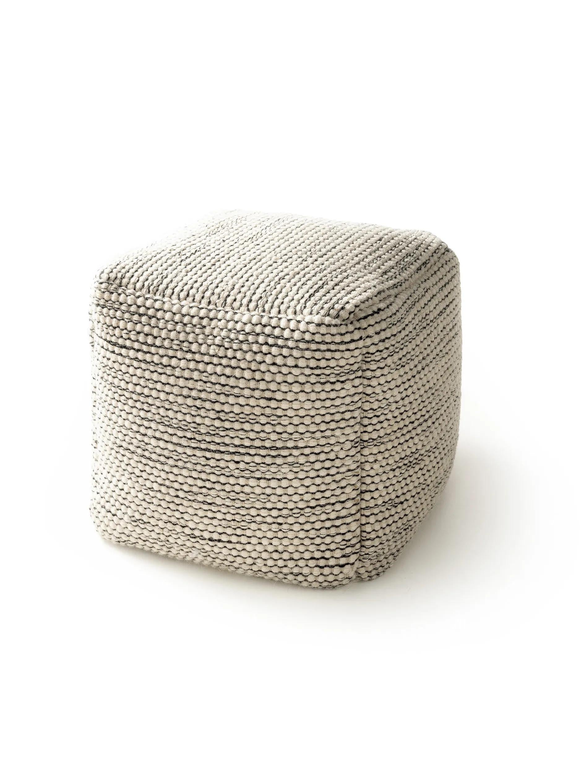 Handmade Wool Pouf Rocco Beige/Black