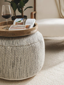 Handmade Wool Pouf Rocco Beige/Black