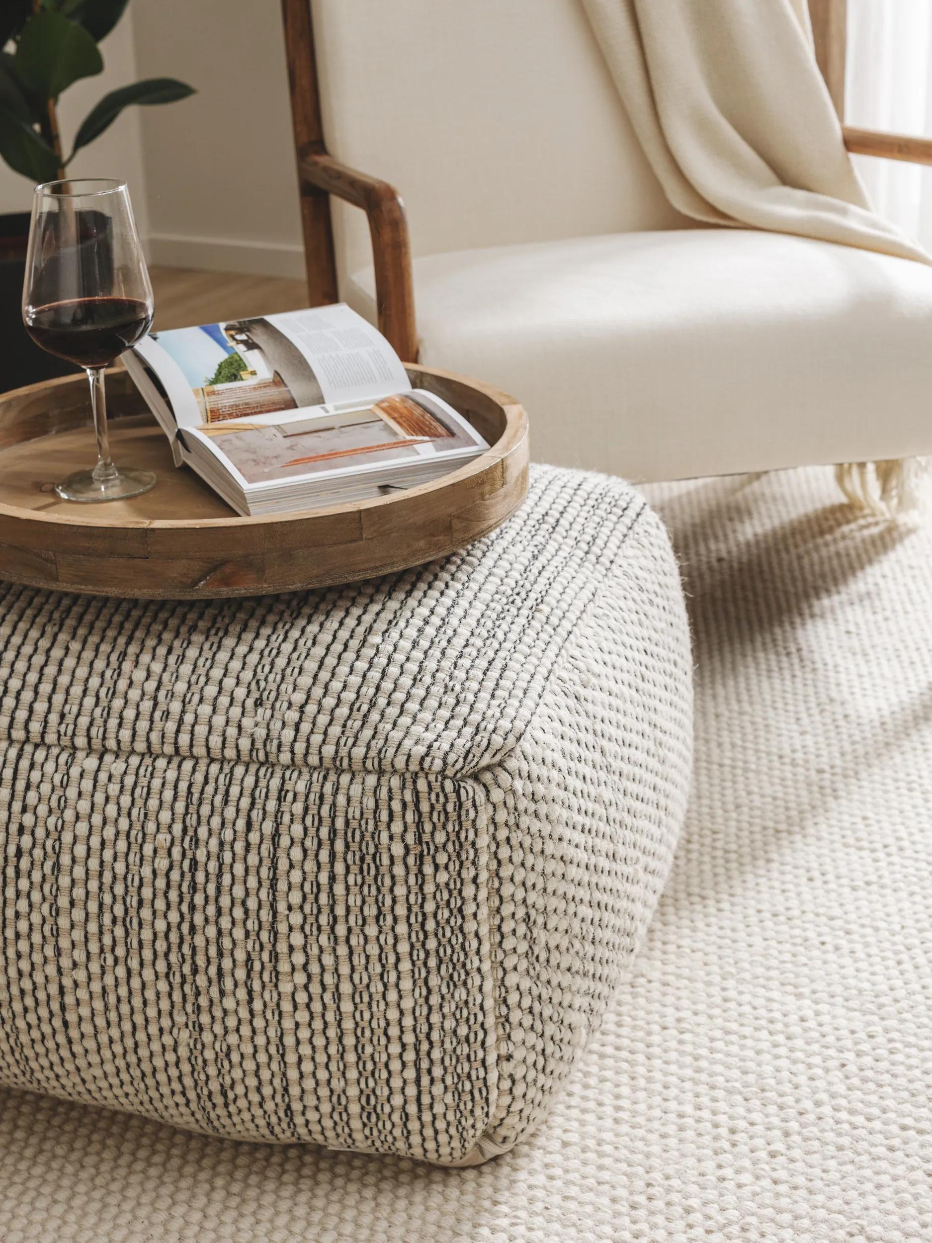 Handmade Wool Pouf Rocco Beige/Black