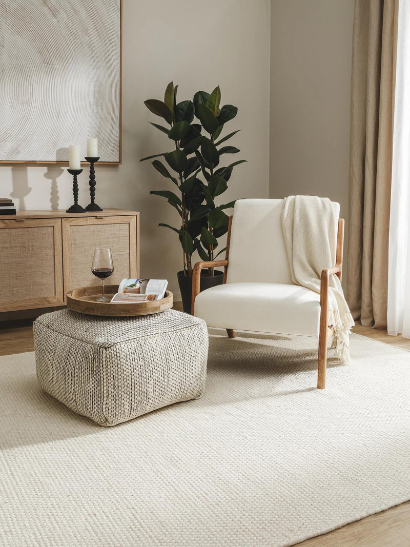 Handmade Wool Pouf Rocco Beige/Black