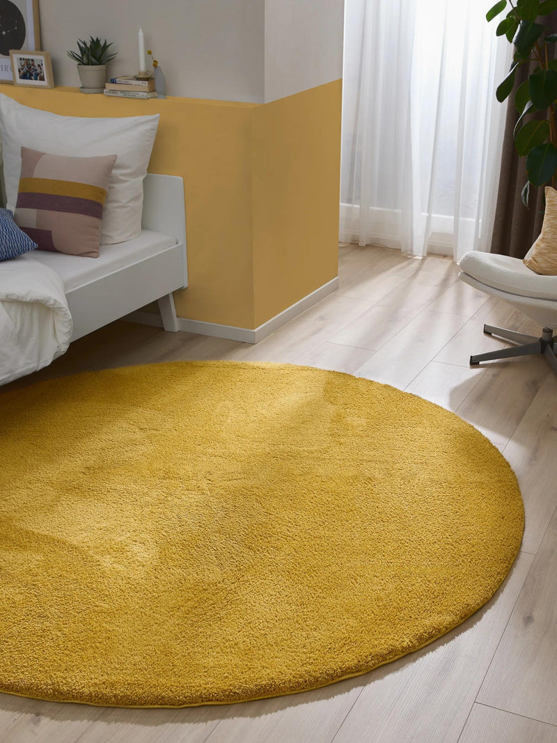 Shaggy Round Rug Soda Yellow