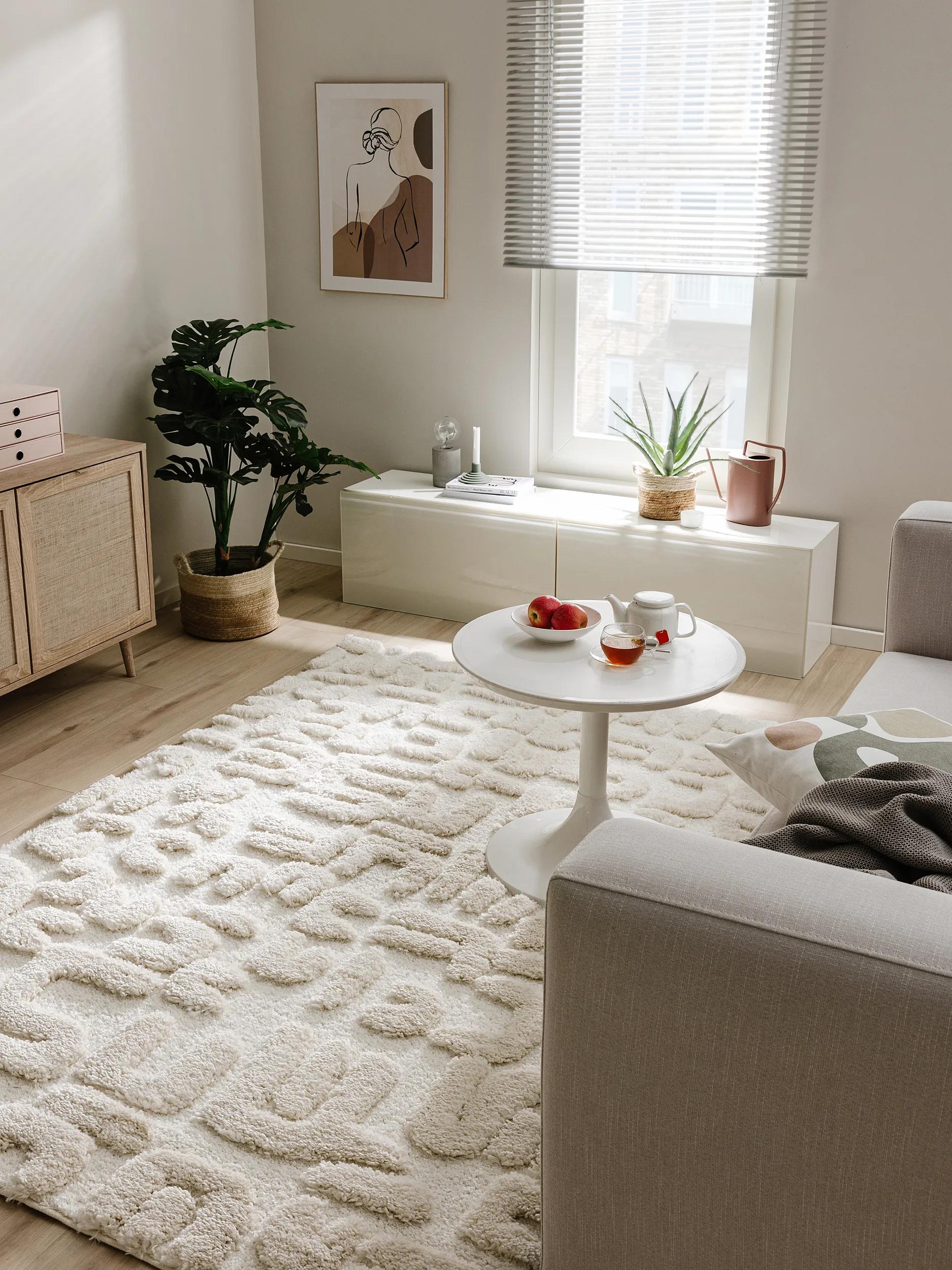 Tapis shaggy Tibo crème/beige