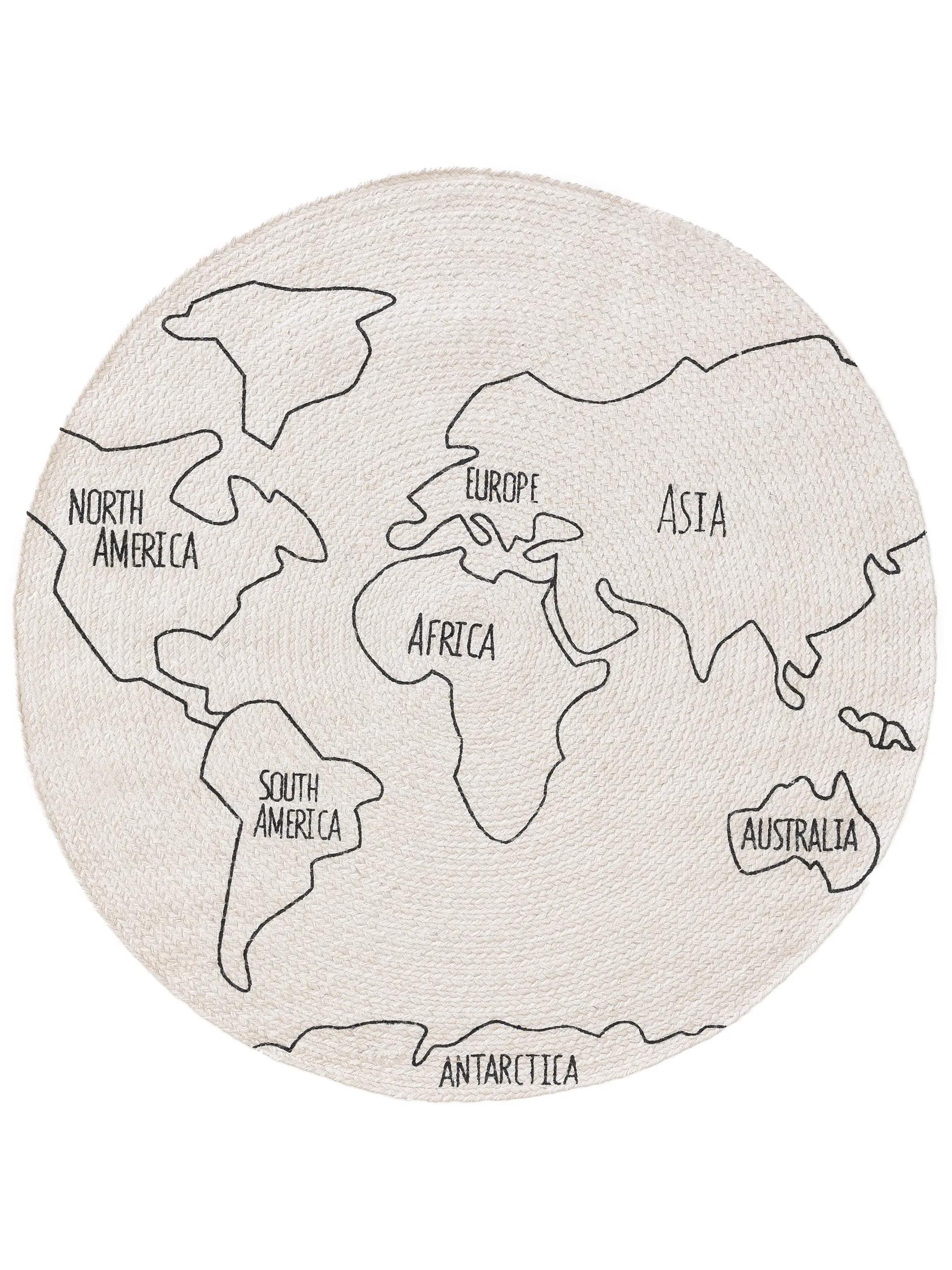 Kids rug World Map White/Black